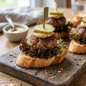 Crostini mit Mini-Frikadelle von ehab catering