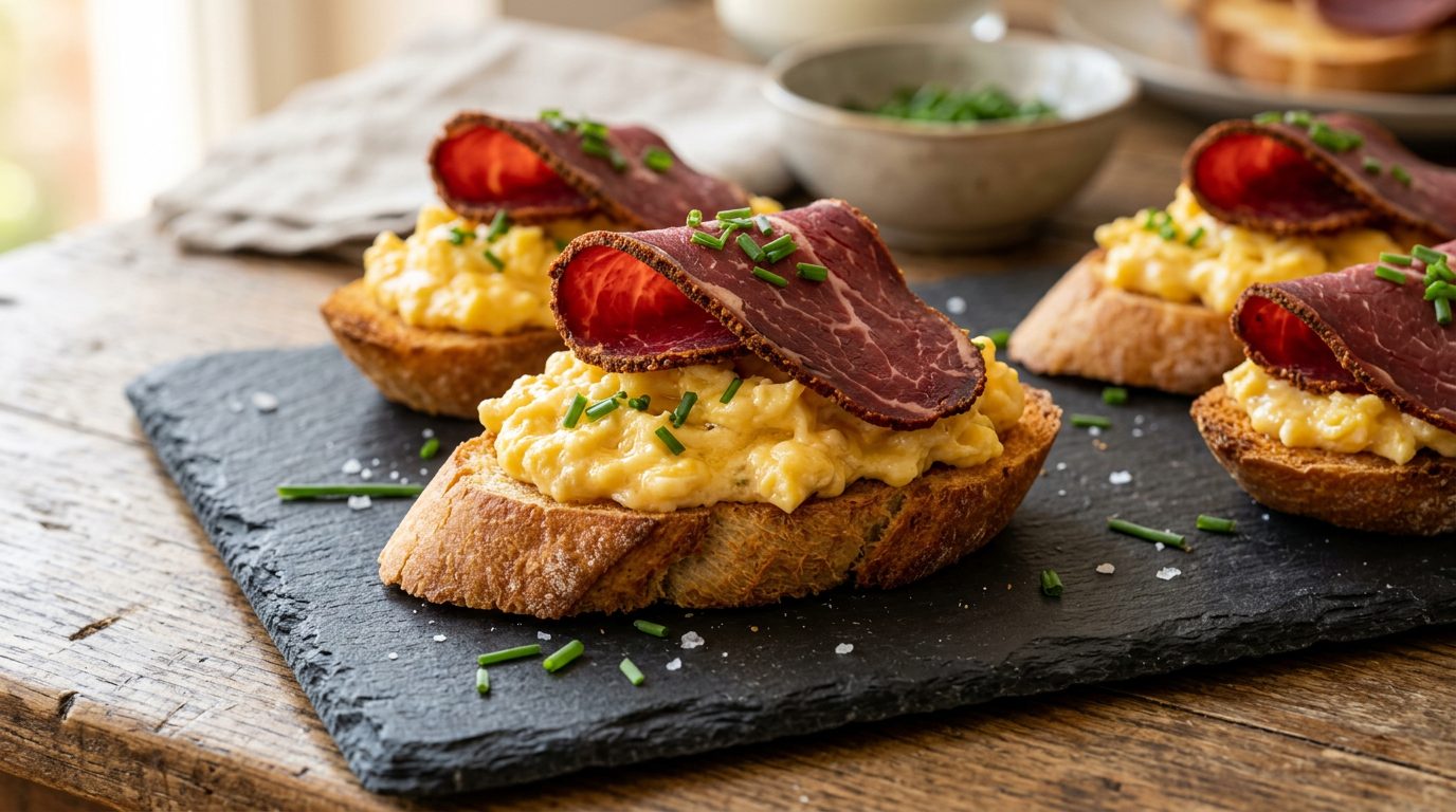 rostini-mit-Ruehrei-Pastirma von ehab catering