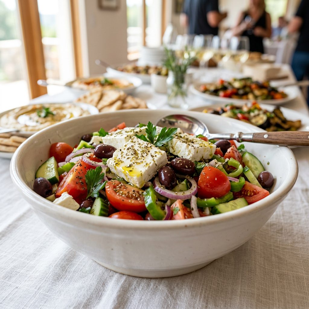 Griechischer-Hirtensalat-im-schussel. von ehab catering
