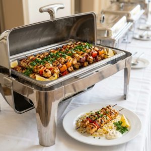 Shish Taouk als Hauptspeise mit Reis, gegrilltem Gemüse von ehab Catering"
