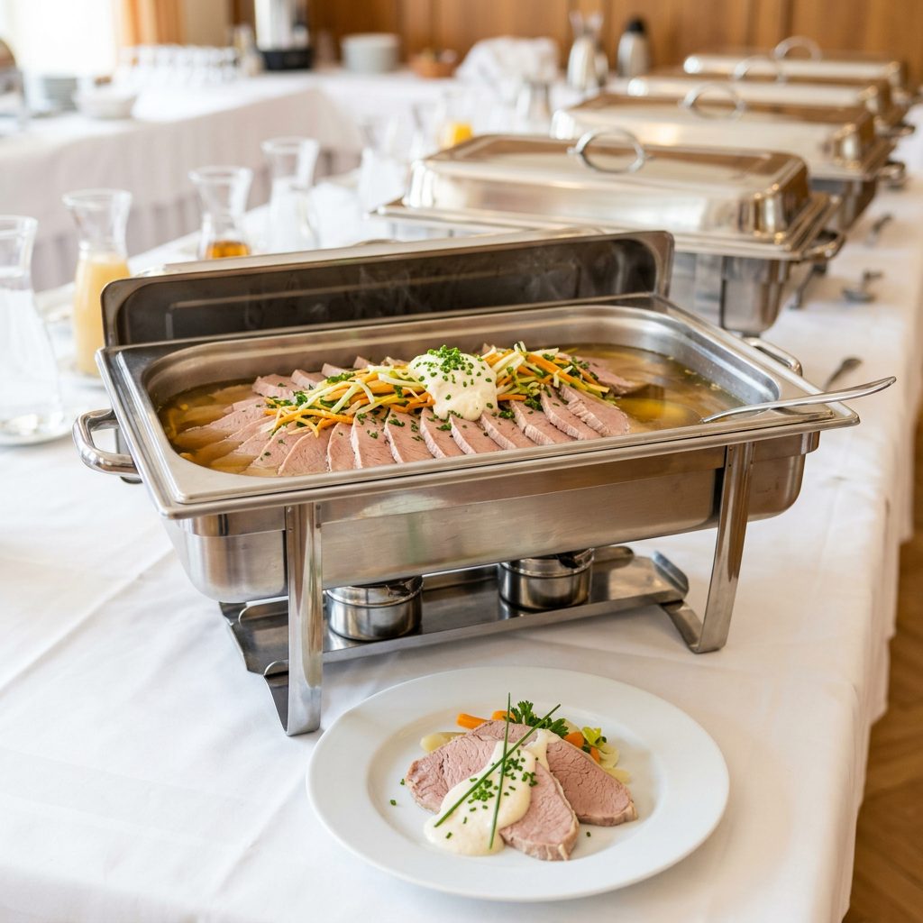 Tafelspitz mit Apfel-Meerrettichsauce, Schnittlauchsauce von ehab Catering