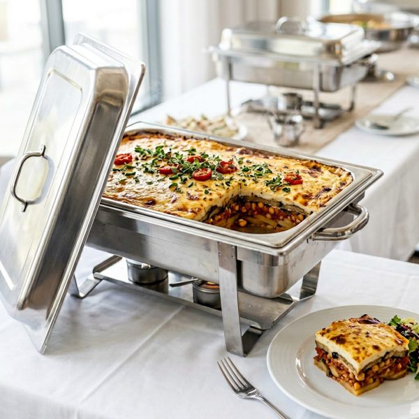 Vegetarische Moussaka mit Auberginen, Kicherbsen-Tomatensauce und Béchamel von ehab Catering