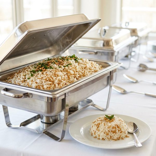 Türkische Reisnudeln mit goldbraun gerösteten Şehriye, serviert als Beilage von ehab Catering