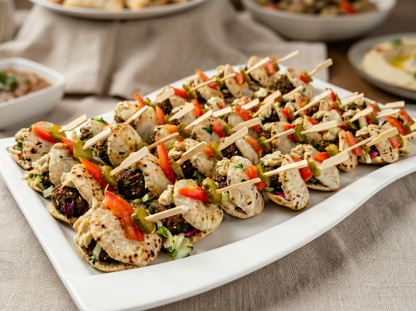 Mini Pita Falafel mit Hummus, frischem Gemüse, Minze und eingelegtem Gemüse von ehab Catering"