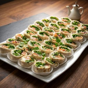 mini wraps lachs roucola platta von ehab cateing