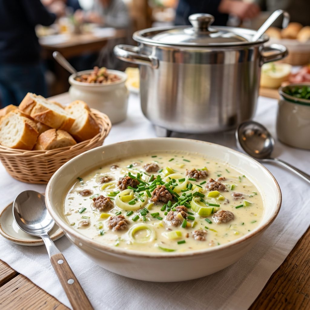 Käse-Lauch-Suppe mit Rinderhack von ehab catering