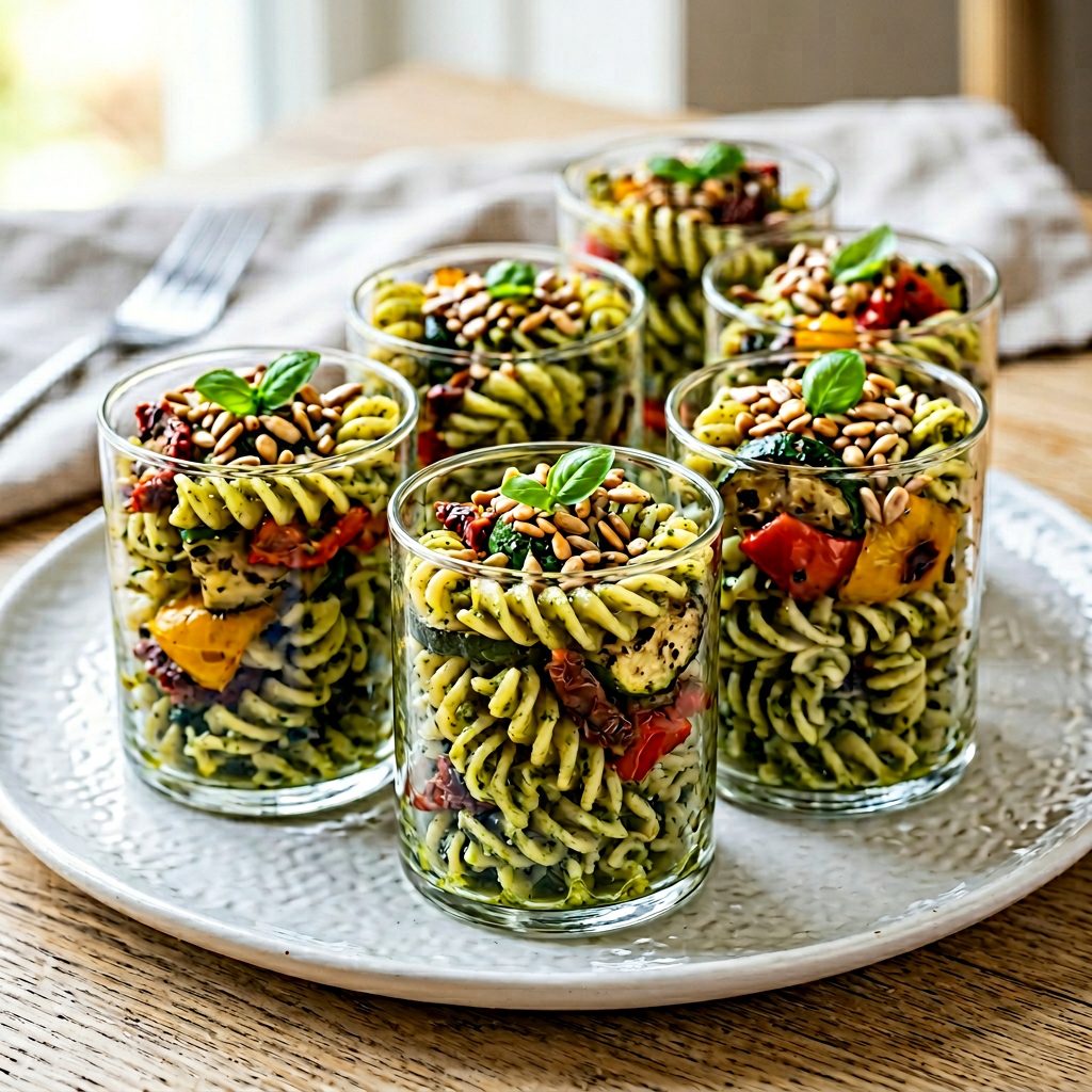 Mediterraner Nudelsalat im Gläschen von ehab catering