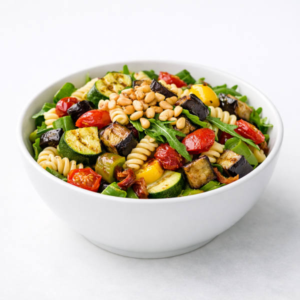 Nudelsalat-mit-gegrilltem-Gemuese im schussel