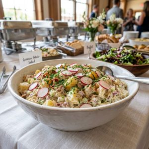kartoffelsalat mit mayonnaise im schussel von ehab catering