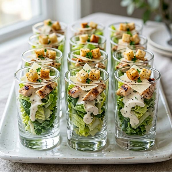 Caesar Salat mit Hähnchen im Gläschen von ehab catering