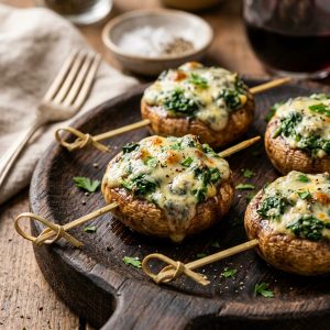 Gefüllte Champignonköpfe mit Spinat und Gorgonzola. am spieß von ehab catering