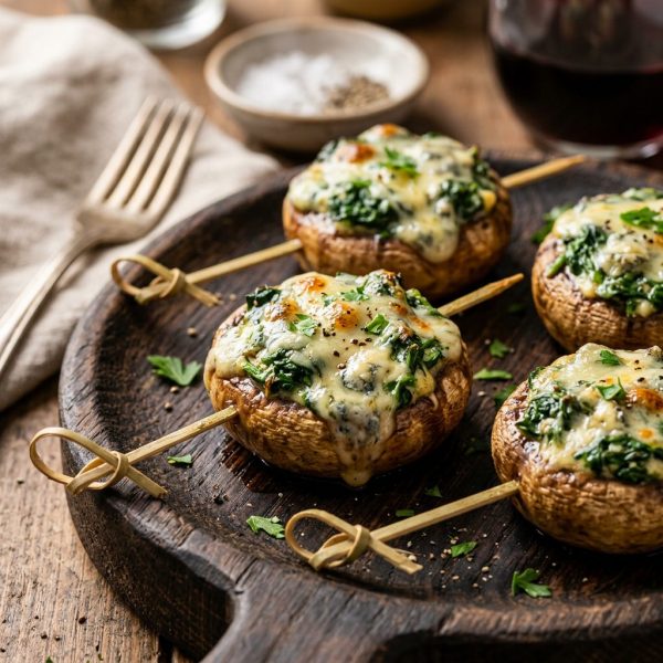 Gefüllte Champignonköpfe mit Spinat und Gorgonzola. am spieß von ehab catering