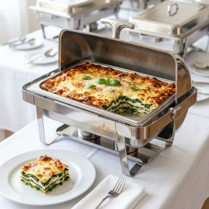 Spinat-Ricotta-Lasagne mit cremiger Füllung und Parmesan überbacken von ehab Catering