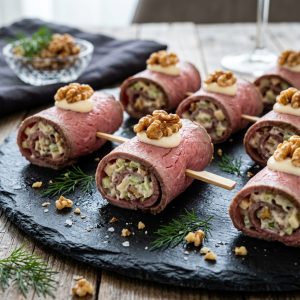 Roastbeef-Roellchen-gefuellt-mit-Waldorfsalat. von ehab catering