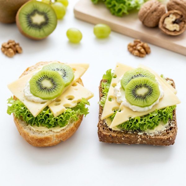 belegte-brotchen -Emmentaler, Frischkäse, Kiwi