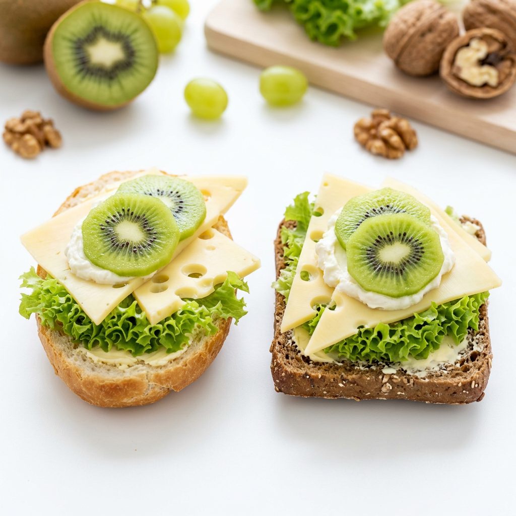 belegte-brotchen -Emmentaler, Frischkäse, Kiwi