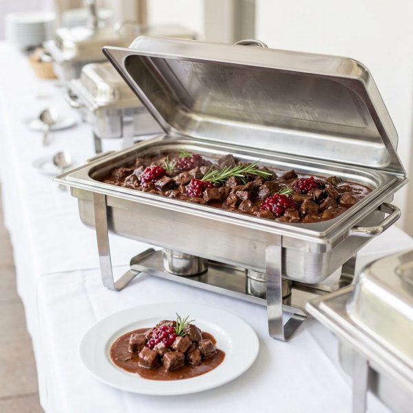 Hirschgoulasch mit Rotwein-Wacholder-Sauce, von ehab Catering