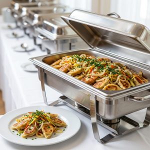 Gebratene Maultaschen mit Zwiebeln und Gemüsestreifen von ehab Catering